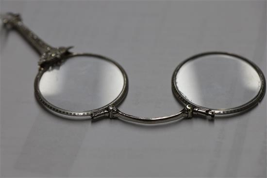 A 1920s style platinum? and diamond set lorgnette,